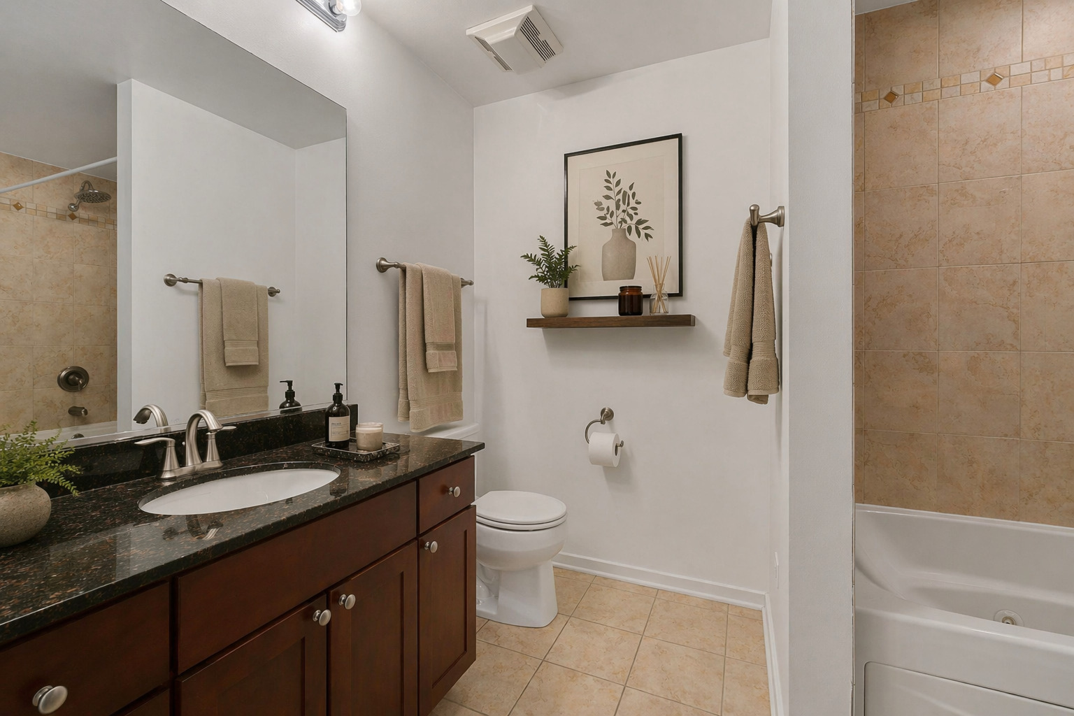 520 South State Street, Unit 705 Chicago, IL 60605 - Photo 22 of 33 a bathroom with a granite countertop sink toilet and shower