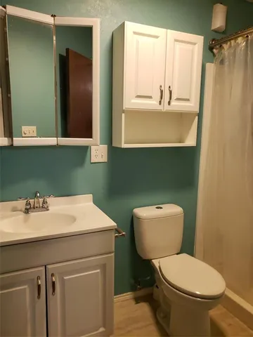 a bathroom with a toilet sink and mirror