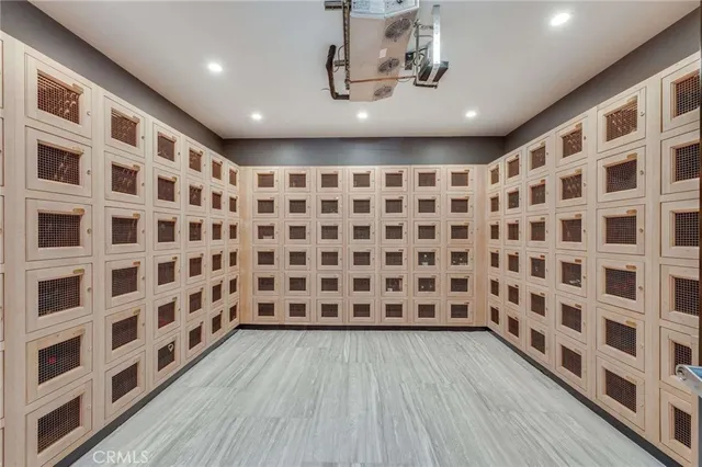 a view of a hallway with a checkered floor