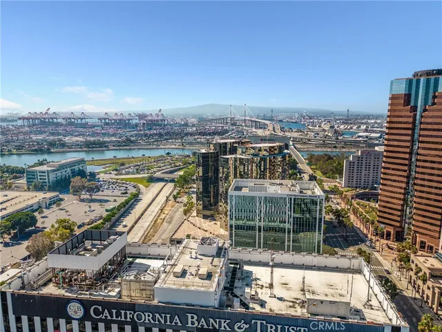 a city view with tall buildings