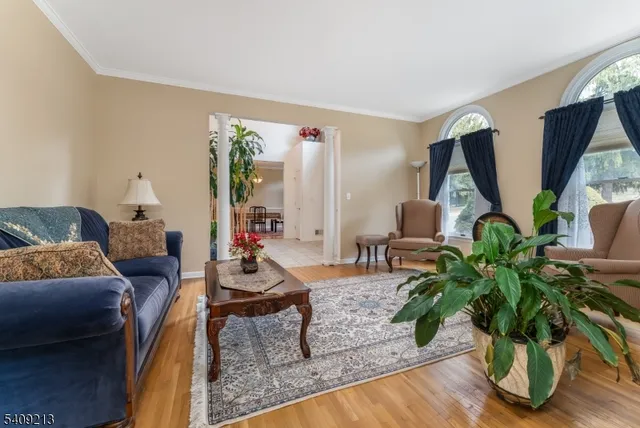 a living room with furniture potted plant and a flat screen tv
