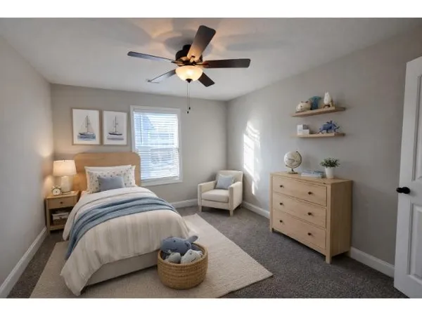 a bedroom with a bed and window