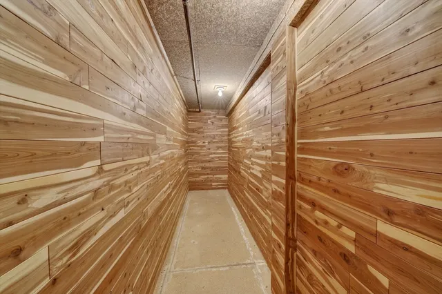 a view of a balcony with door