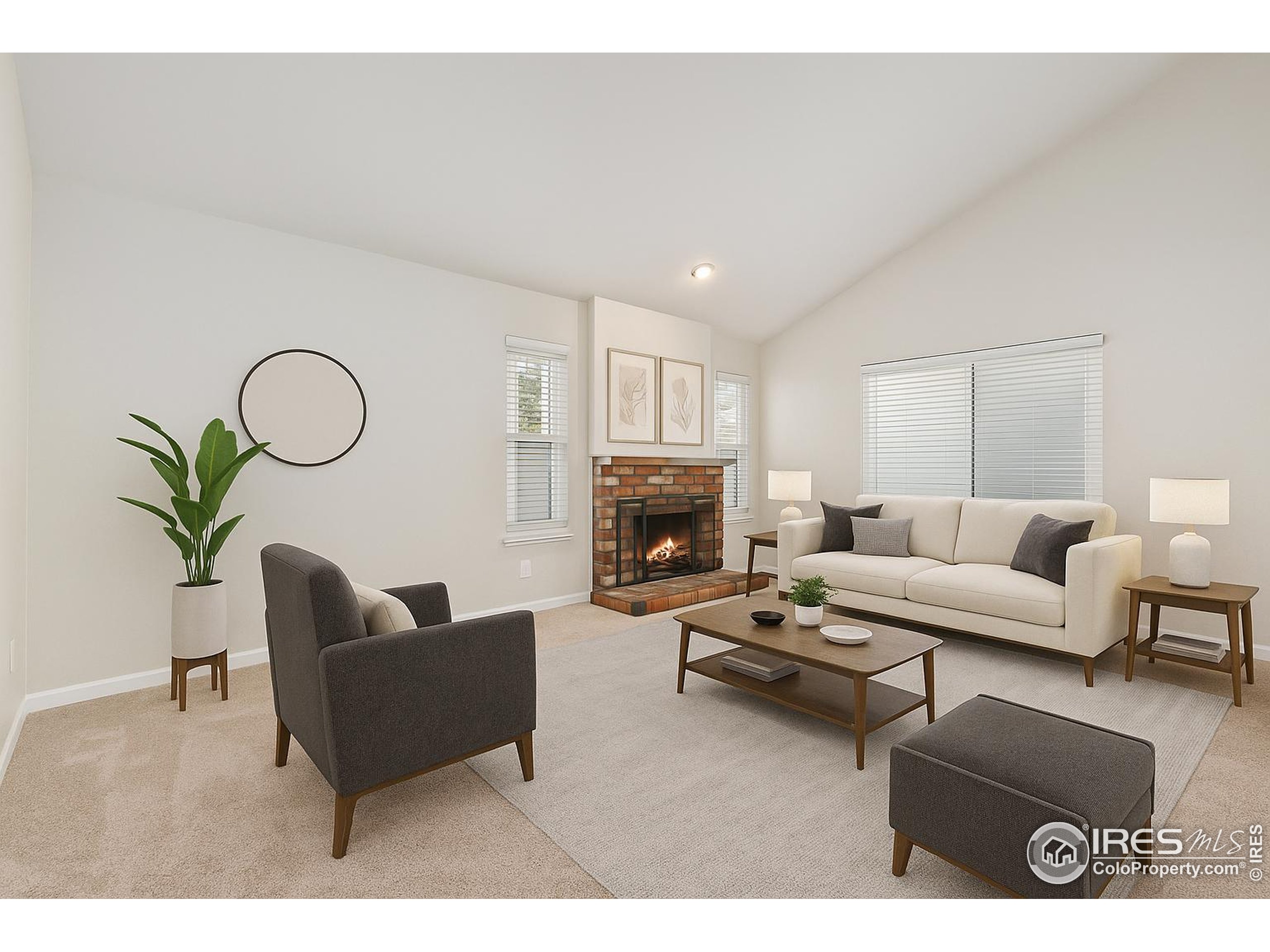 1741 Brookhaven Circle East, Unit D Fort Collins, CO 80525 - Photo 9 of 30 a living room with furniture a fireplace and a potted plant