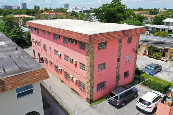 a front view of a building with street