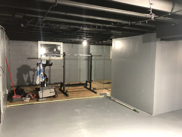a room with gym equipment