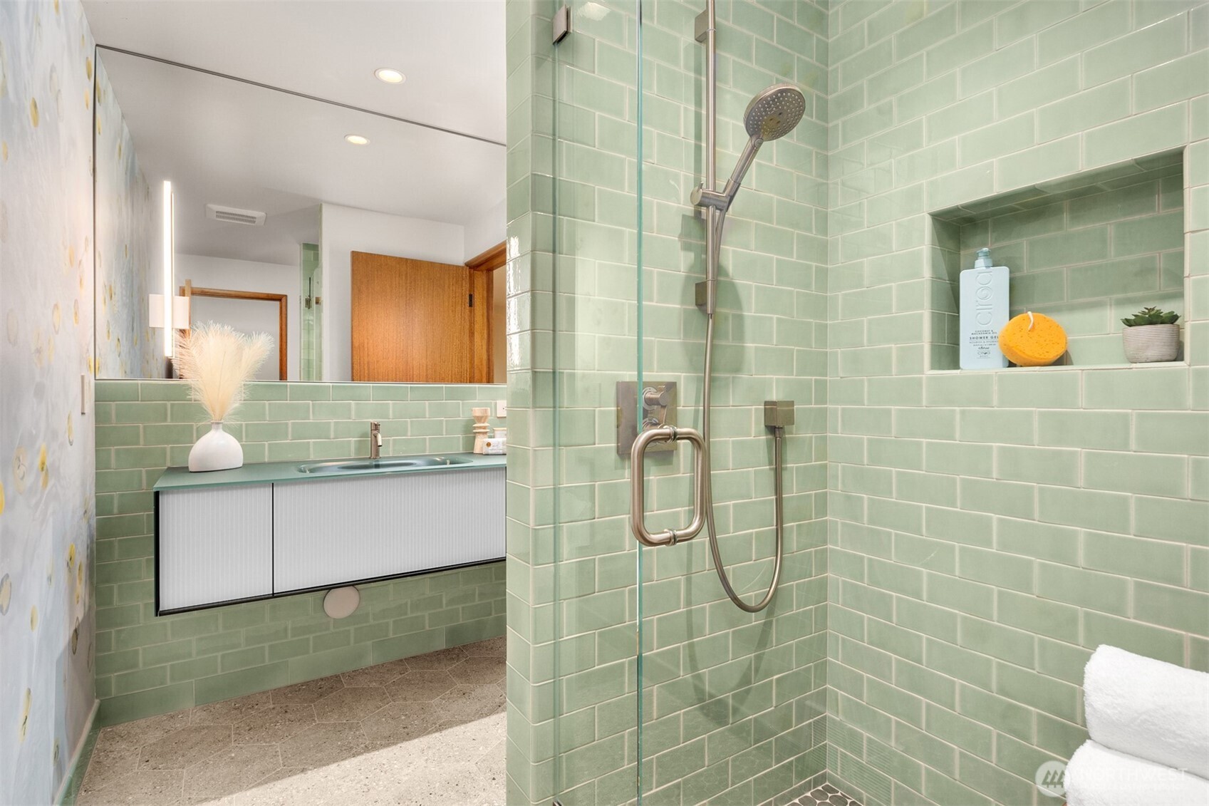 13739 Northwood Road Northwest Seattle, WA 98177 - Photo 23 of 35 a bathroom with a sink mirror and shower