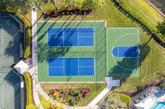 a view of a swimming pool with an ocean