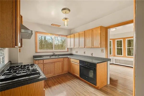 a kitchen with stainless steel appliances granite countertop a stove and a sink
