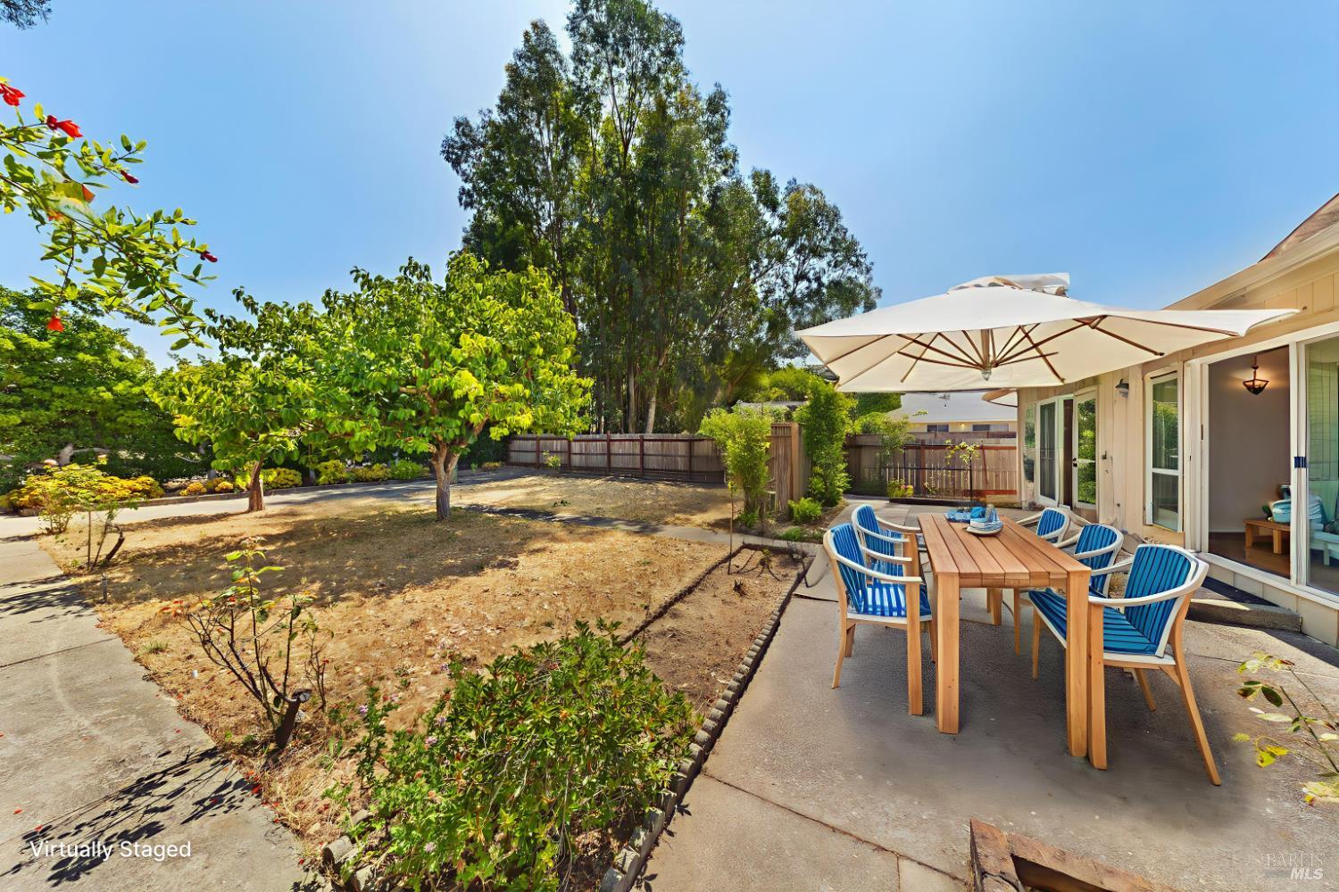 32 Roosevelt Avenue San Rafael, CA 94903 - Photo 31 of 40 a view of a patio with table and chairs potted plants with wooden fence