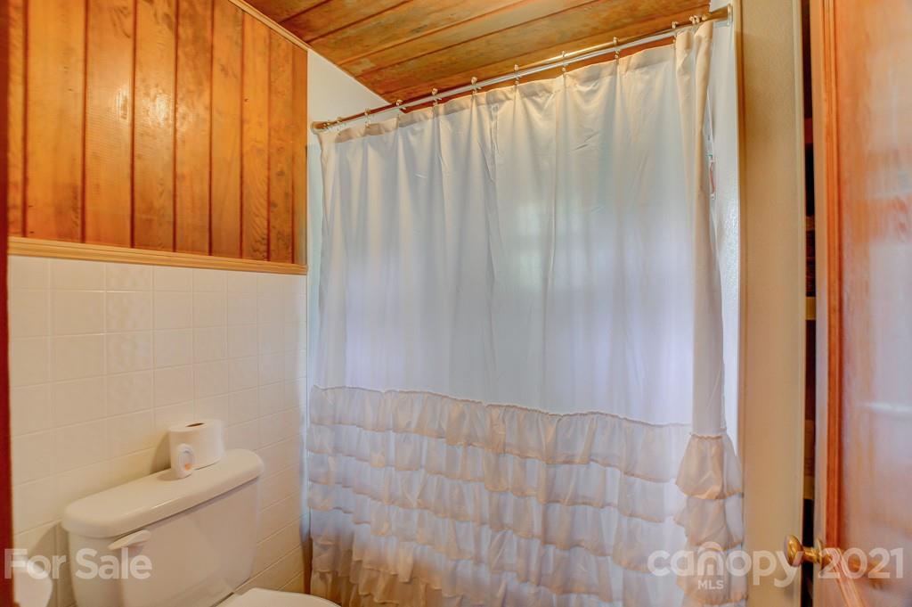 232 P P V Road Clyde, NC 28721 - Photo 9 of 22 a bathroom with a shower curtain and a toilet