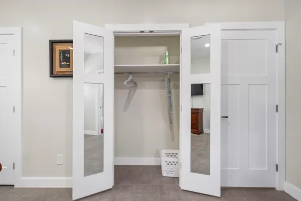 a bathroom with a shower curtain and a curtain