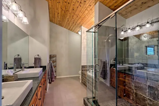 a balcony filled with furniture