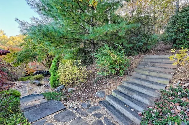 a view of balcony with wooden floor