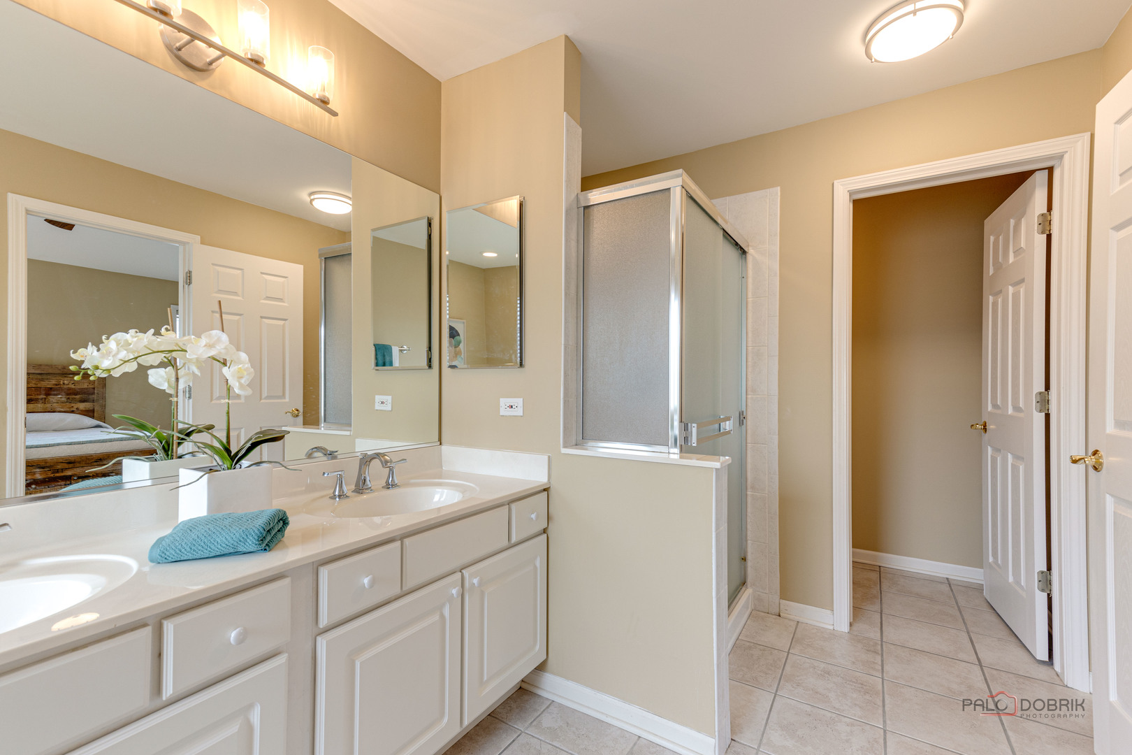 1628 Canfield Road Park Ridge, IL 60068 - Photo 16 of 29 a spacious bathroom with a granite countertop sink a mirror and a shower