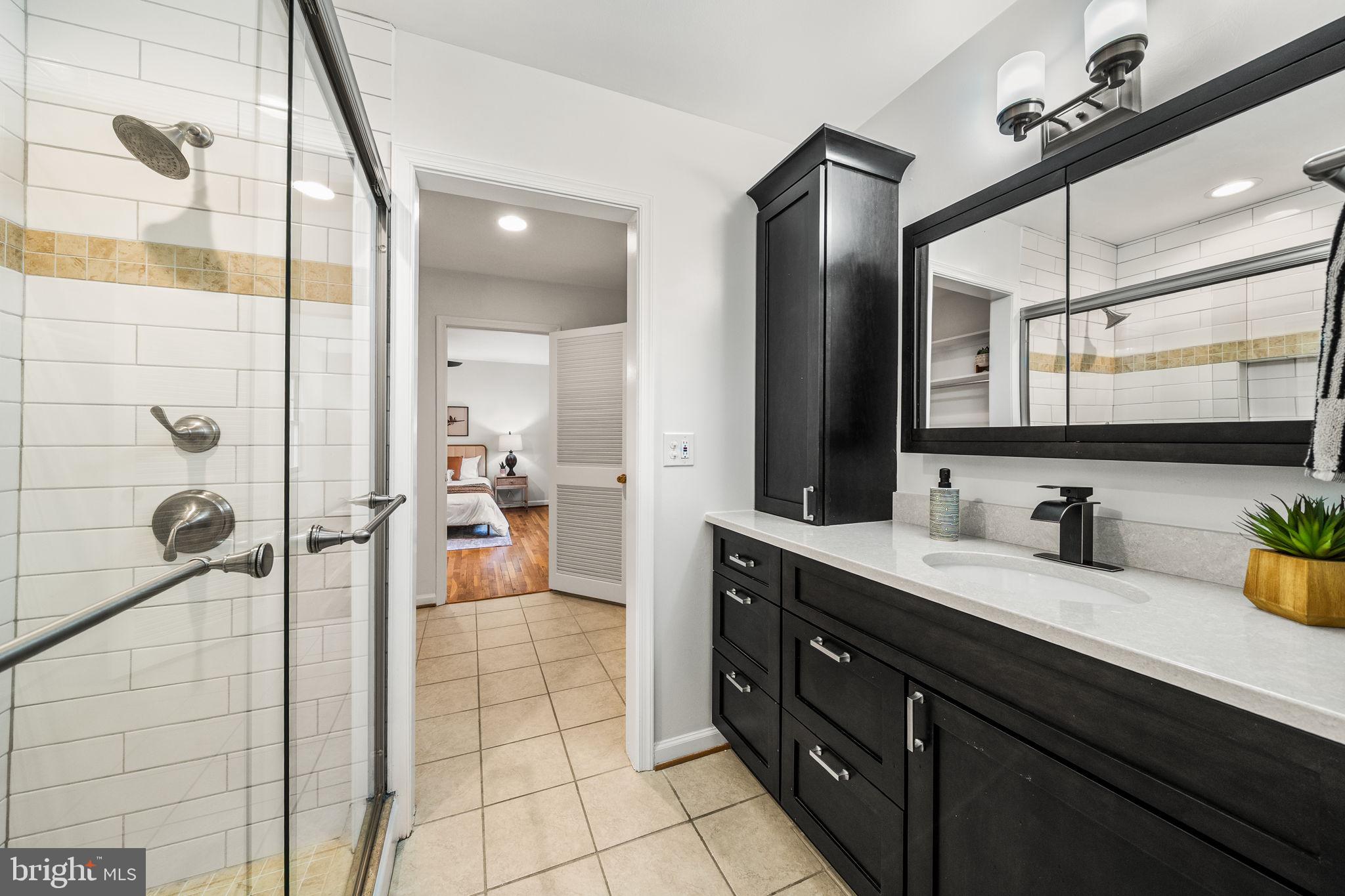 8333 Garfield Court Springfield, VA 22152 - Photo 33 of 60 a spacious bathroom with a sink a mirror and shower