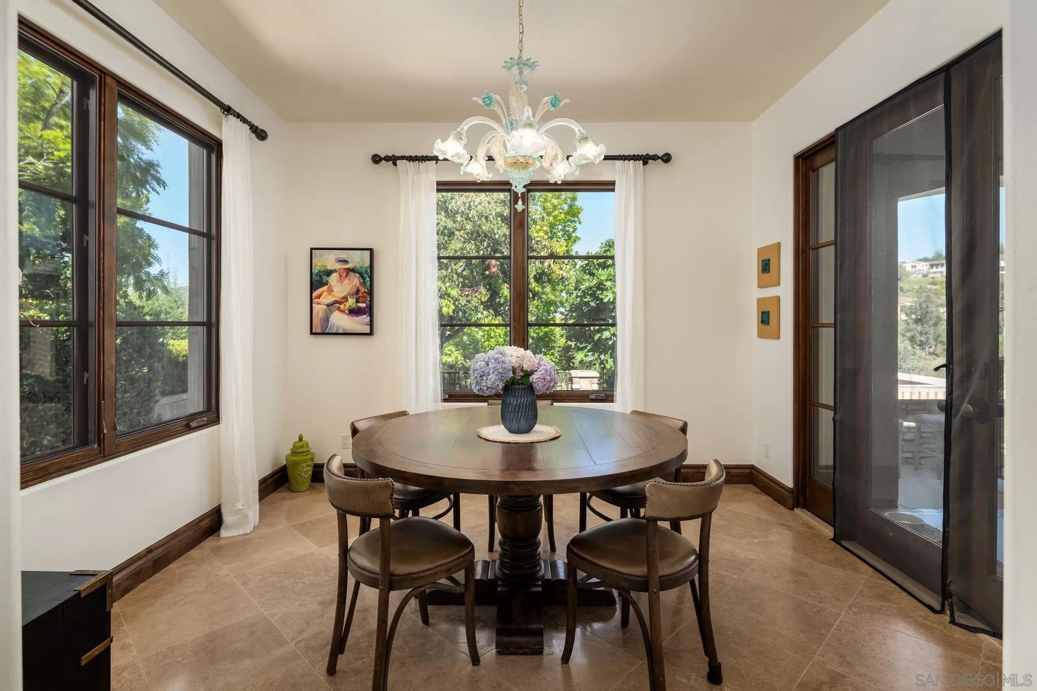 8053 High Time Ridge San Diego, CA 92127 - Photo 16 of 62 a view of a dining room with furniture wooden floor and a chandelier