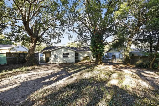 a tree in front of a white house