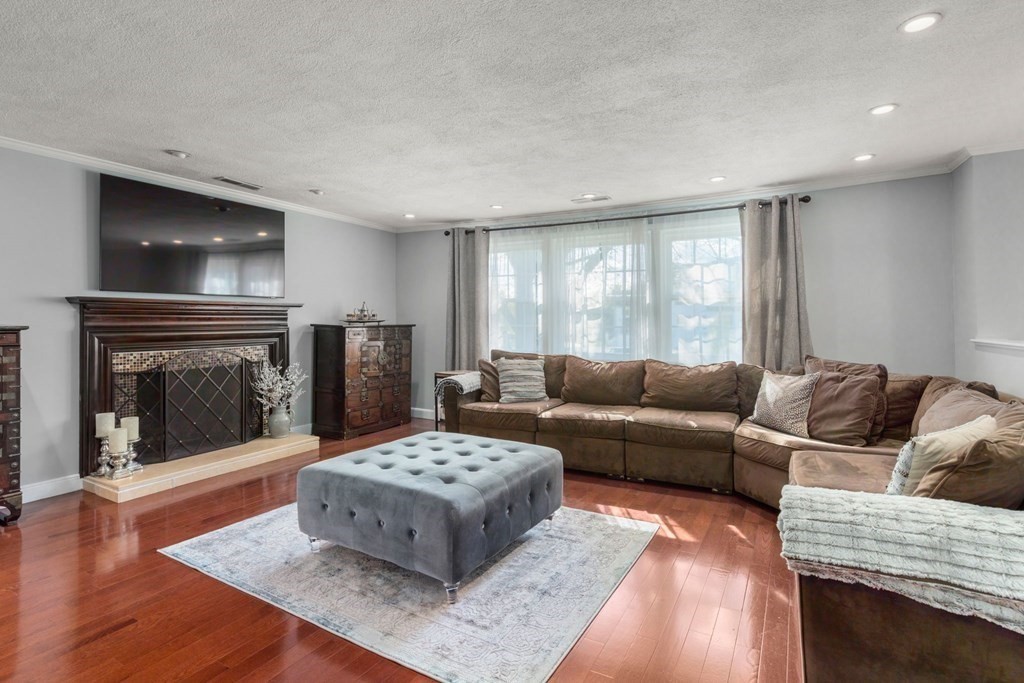 55 Glover Road Needham, MA 02494 - Photo 10 of 22 a living room with furniture and a fireplace