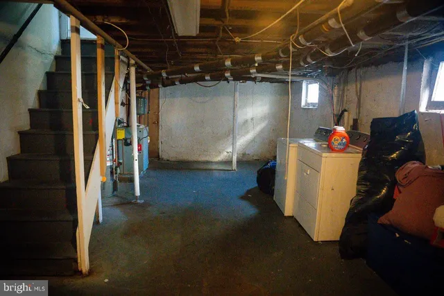 a view of storage and utility room with stairs