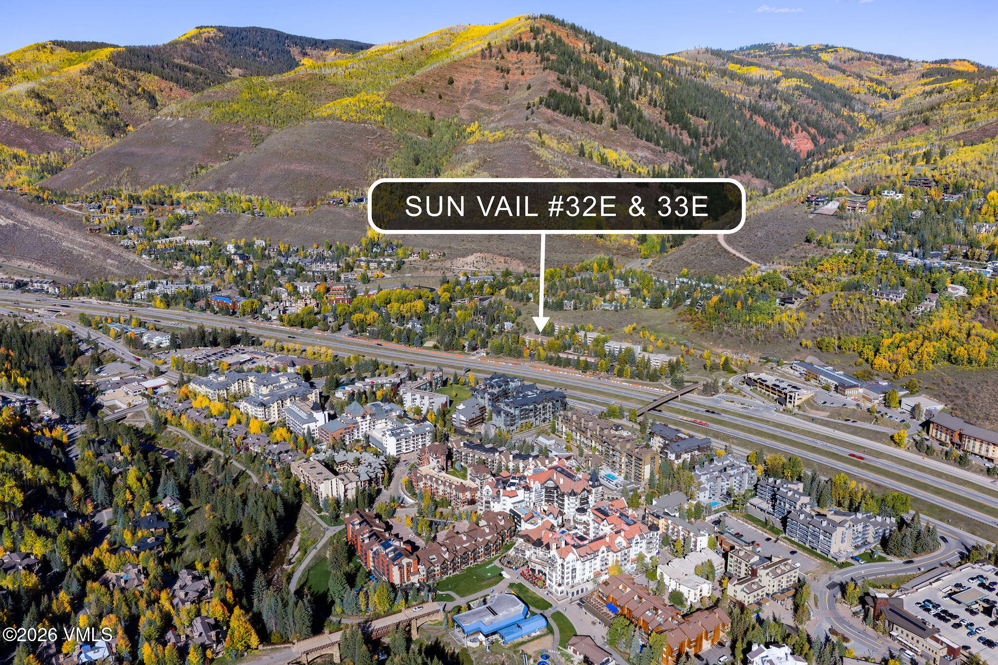 685 North Frontage Road West, Unit 32/33E Vail, CO 81657 - Photo 21 of 26 2610_sun_vail_32e_aerial_c