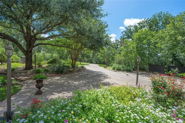 a backyard of a house with lots of green space and plants