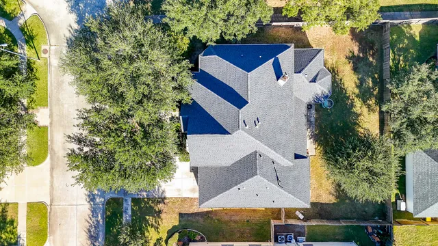 an aerial view of a house