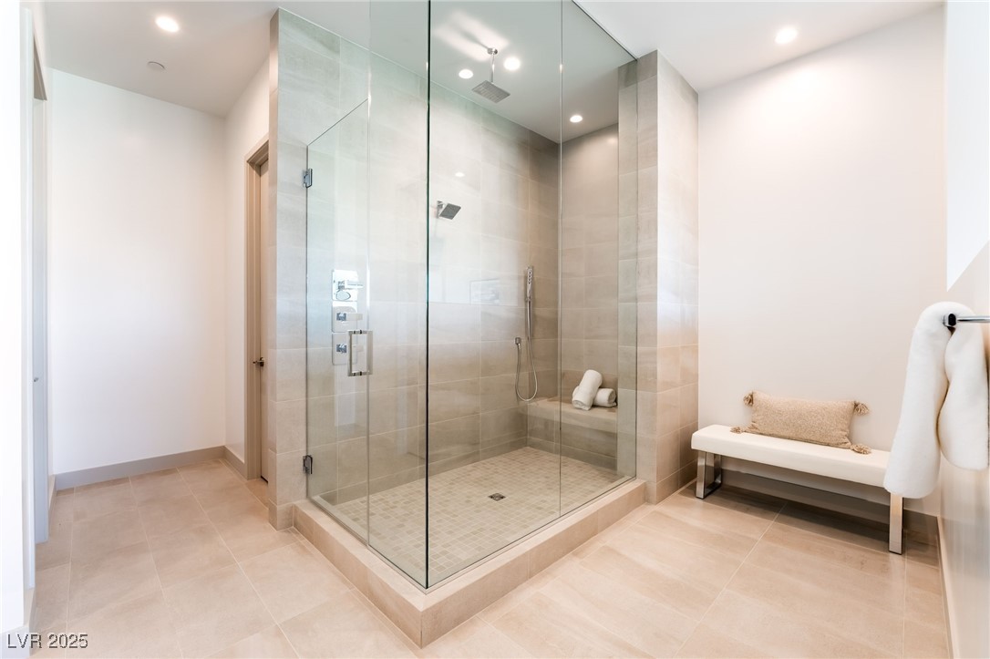 33 Falling Ridge Lane Henderson, NV 89011 - Photo 29 of 70 Full bath with a shower stall, recessed lighting, and tile patterned floors