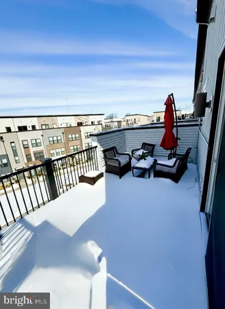 a view of a building from a deck