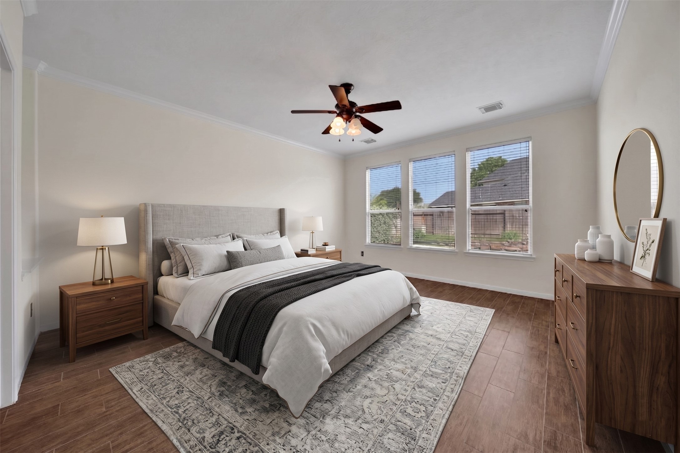 2215 2 Trail Drive Spring, TX 77373 - Photo 19 of 46 This photo is virtually staged. This is the primary bedroom that is downstairs and overlooks the back yard.