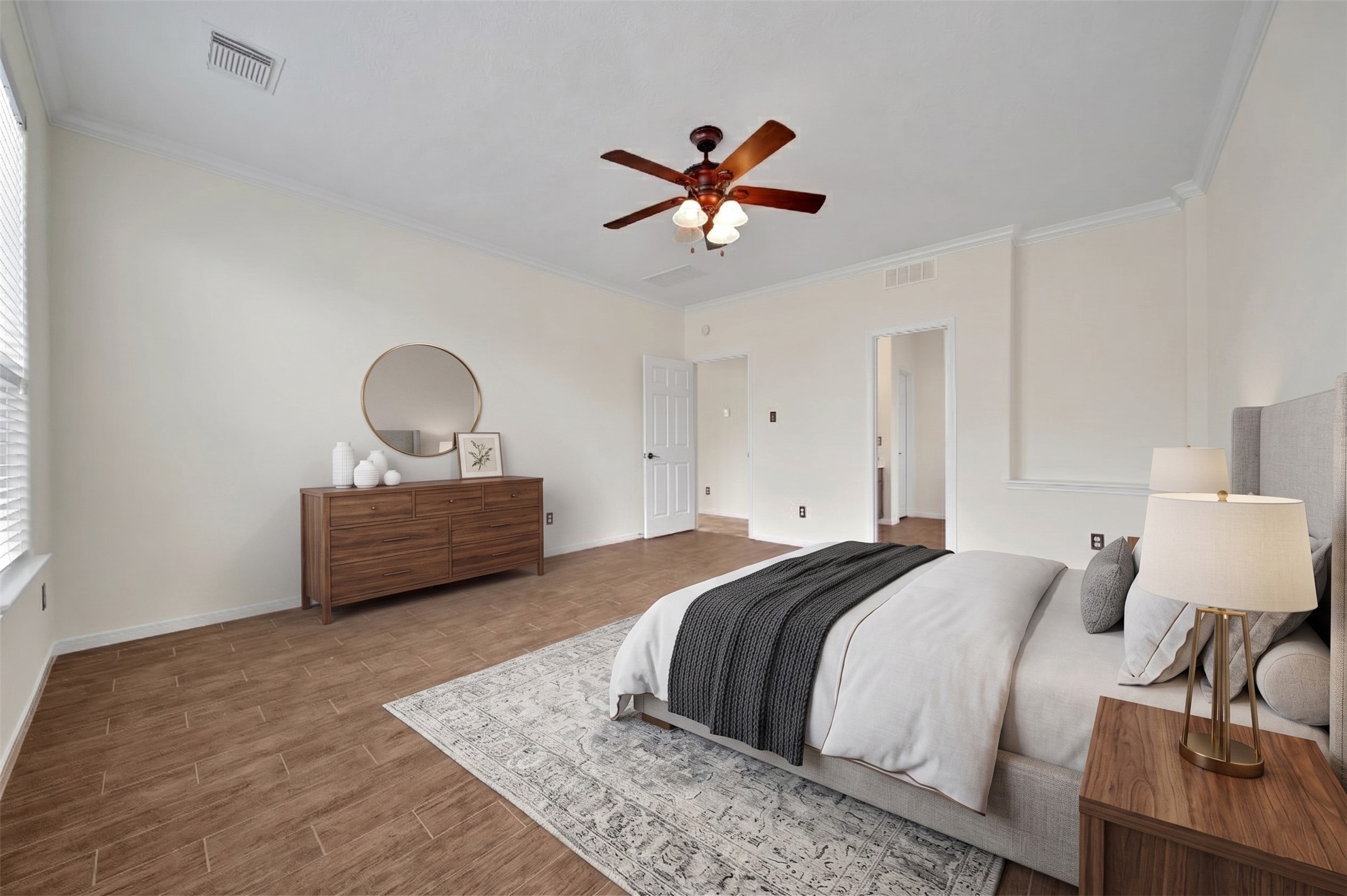 2215 2 Trail Drive Spring, TX 77373 - Photo 20 of 46 This photo is virtually staged and is another angle of the primary bedroom that is located downstairs.