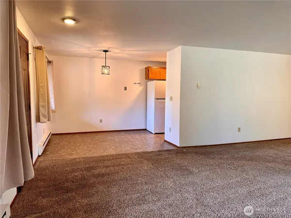 a view of a big room with closet and windows