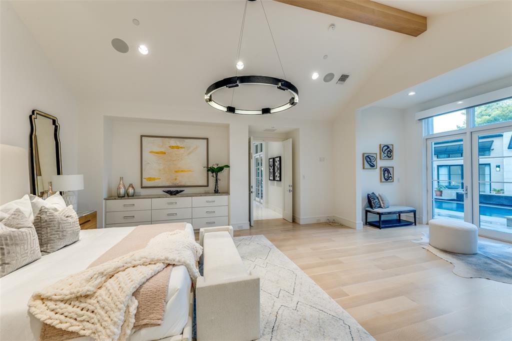 4326 Pomona Road Dallas, TX 75209 - Photo 11 of 31 Bedroom featuring access to outside, light wood-style floors, and recessed lighting