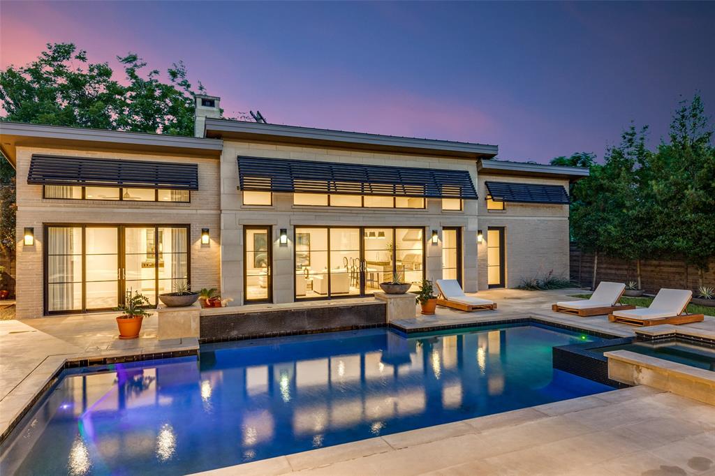 4326 Pomona Road Dallas, TX 75209 - Photo 26 of 31 Rear view of house with a patio, a pool with connected hot tub, and brick siding