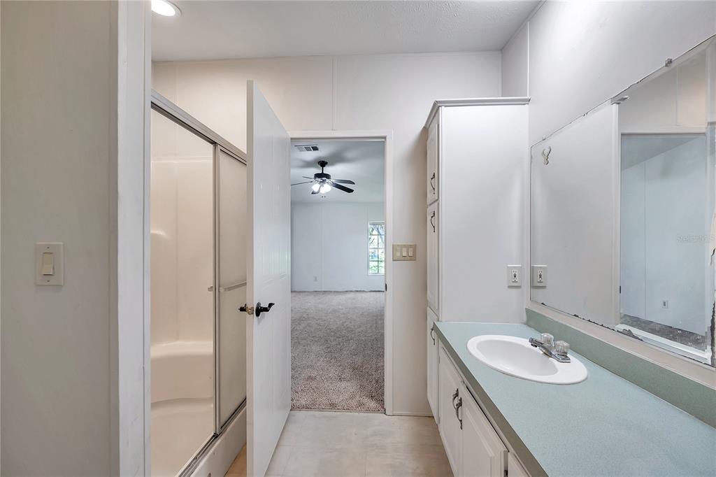 7405 Williams Road Seffner, FL 33584 - Photo 91 of 100 a bathroom with a double vanity sink and mirror with shower