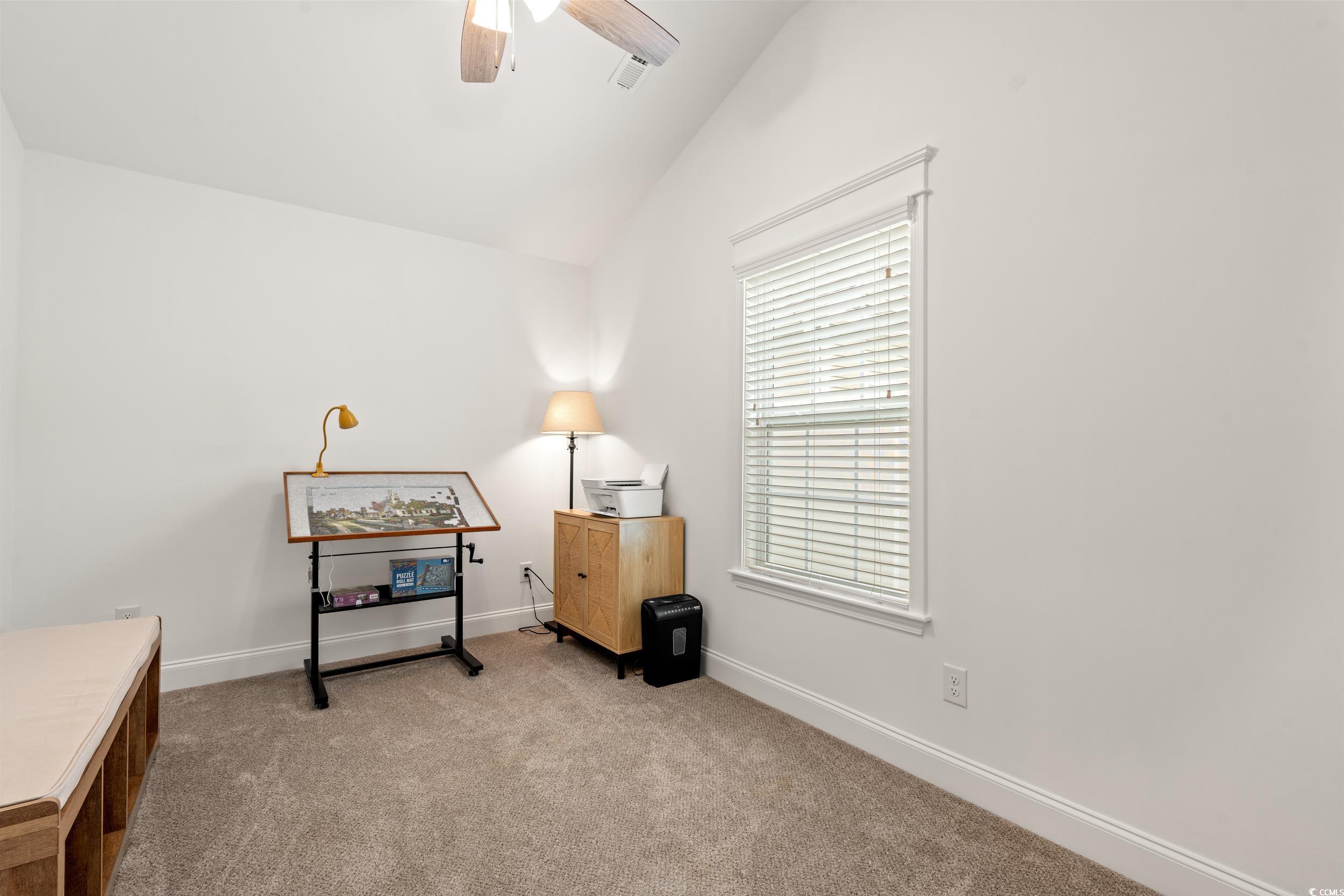 156 Hamilton Way Conway, SC 29526 - Photo 23 of 36 Office space featuring lofted ceiling, light colored carpet, and ceiling fan