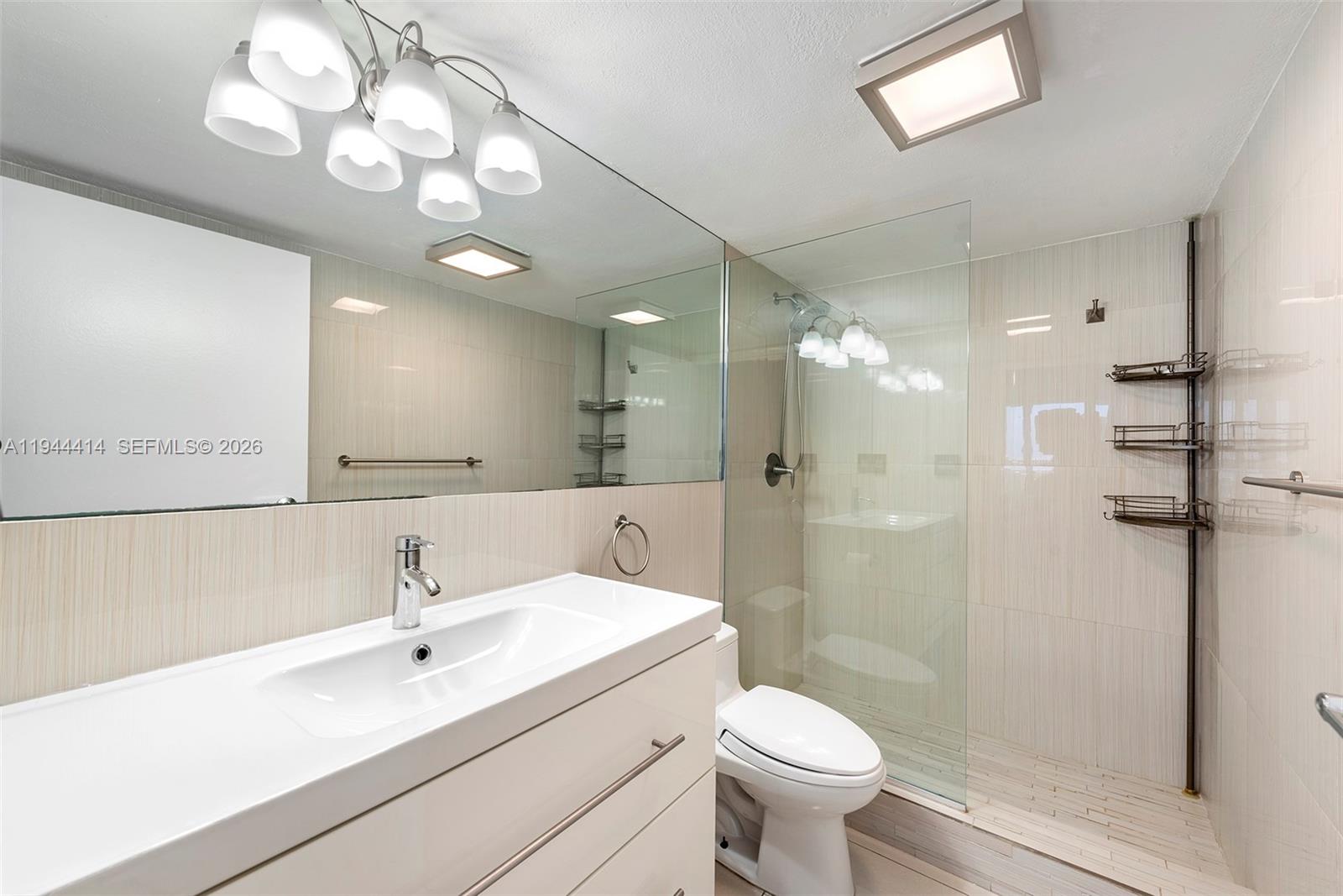 555 Northeast 15th Street, Unit 26B Miami, FL 33132 - Photo 16 of 18 a bathroom with a sink a toilet a mirror and shower