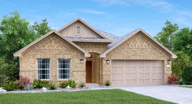 a front view of a house with a garden and plants
