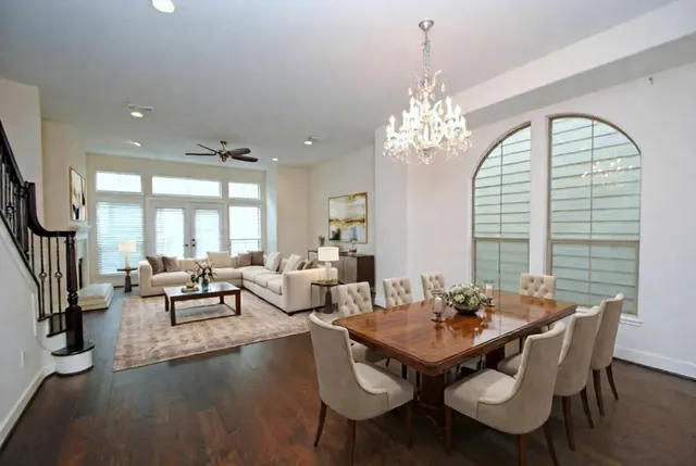 a room with a table and chairs