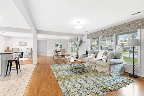 a living room with furniture and a rug