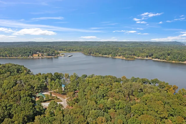 a view of a lake with a city