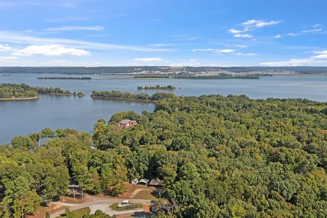 a view of a lake with a city
