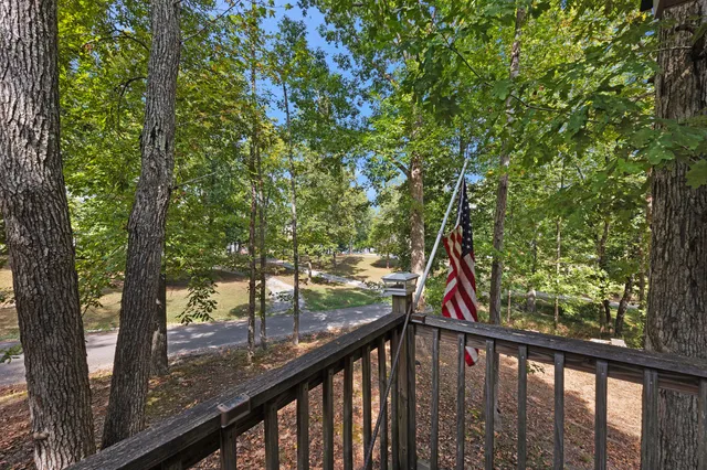 a view of a wooden street from a window