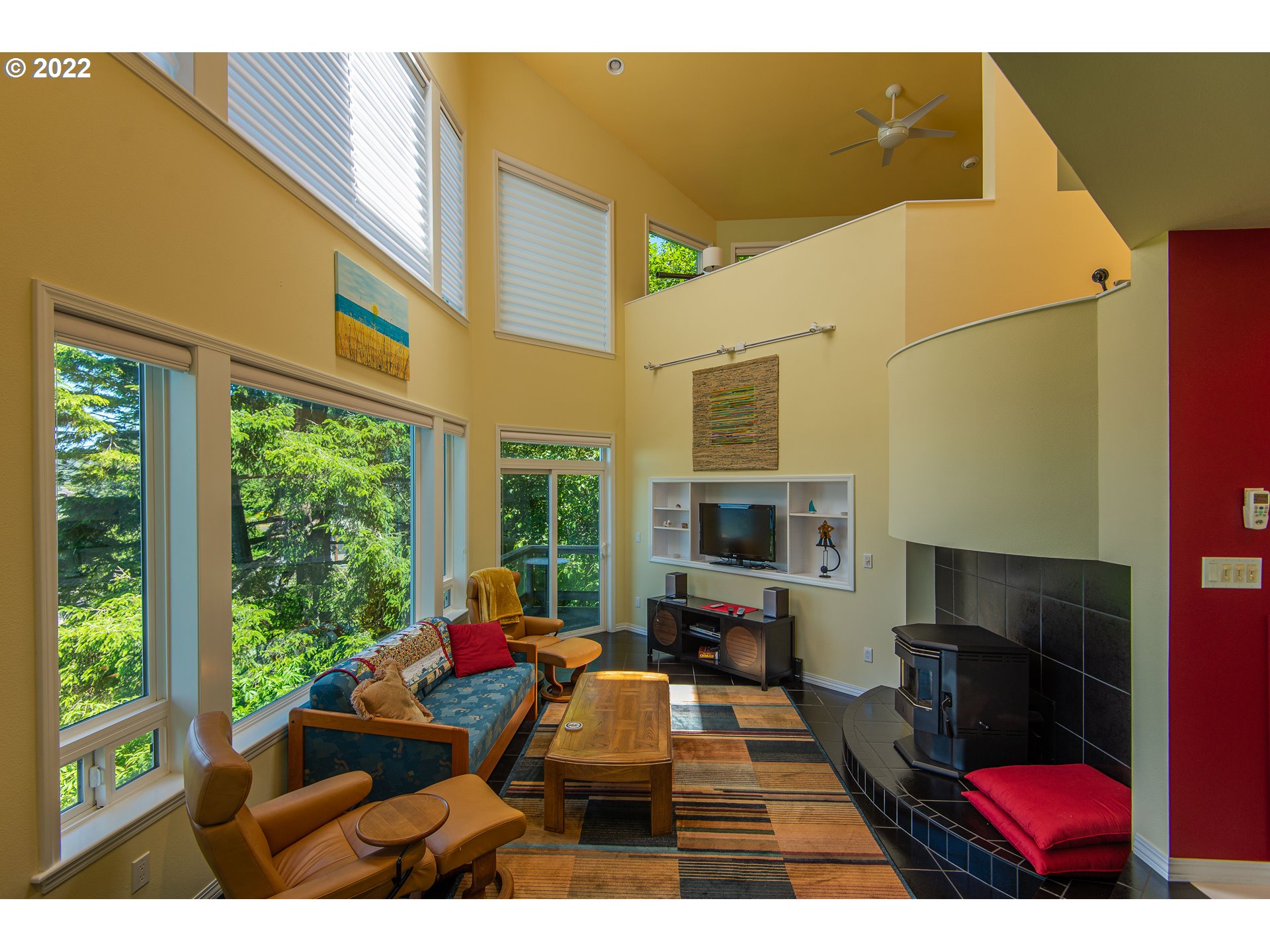 230 Crestview Drive Yachats, OR 97498 - Photo 7 of 31 a living room with furniture fireplace and a large window