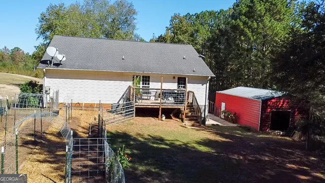 an aerial view of a house with balcony