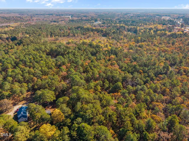 an aerial view of a houses with a city
