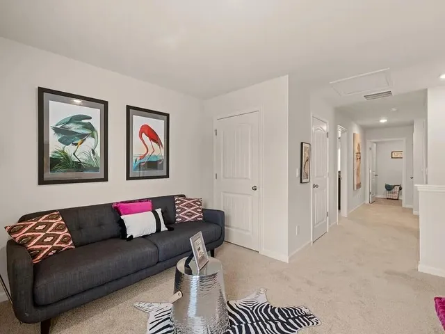 a living room with furniture and a rug