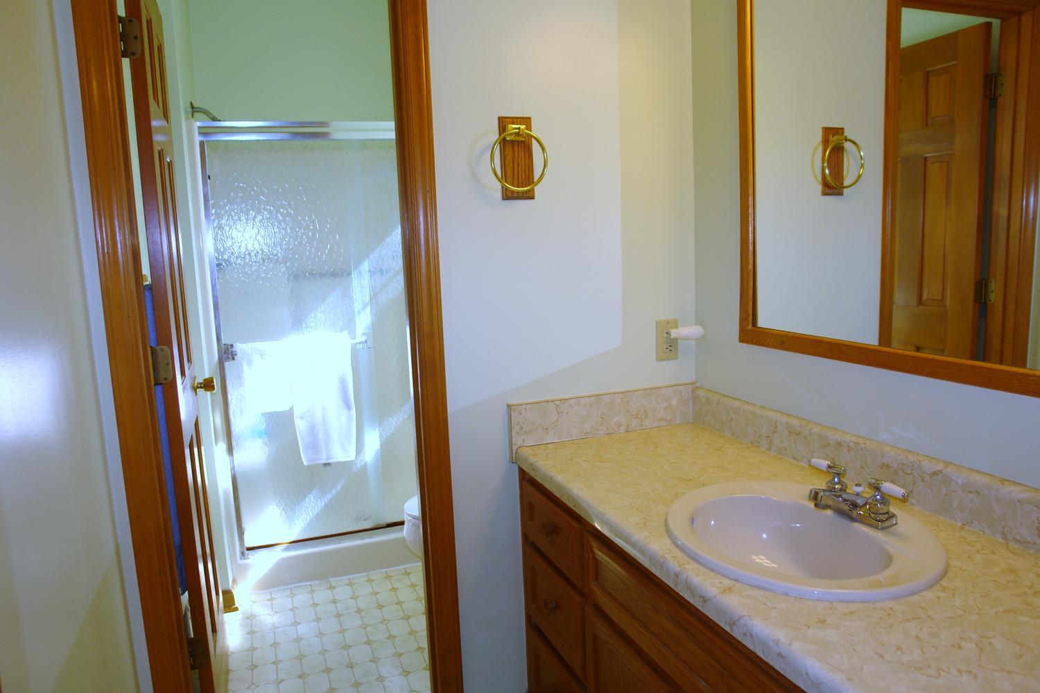 468 Liberty Road Penhook, VA 24137 - Photo 23 of 54 a bathroom with a granite countertop sink and a mirror
