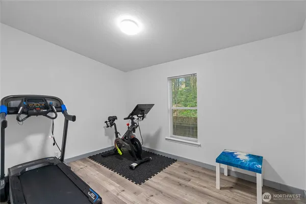 a view of workspace with gym equipment