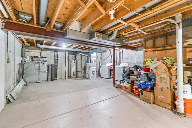 a view of a garage with rack and bicycle